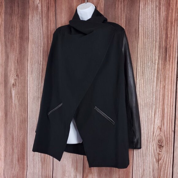 Spanx Womens Small Drape Front Jacket Very Black Convertible Faux Leather 50176R - Picture 6 of 16